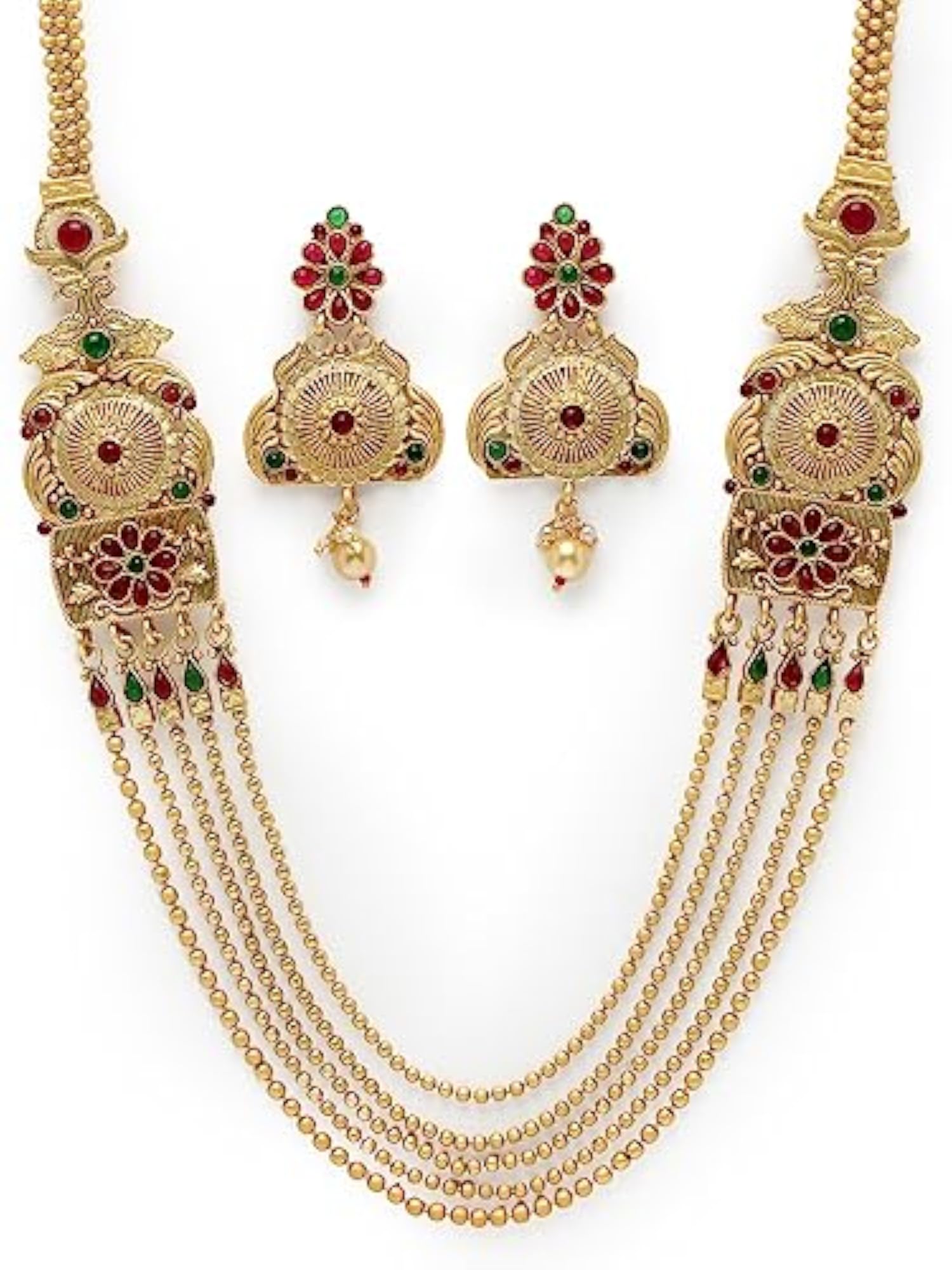 Kundan Studded Rani Haar Necklace Set with Earrings